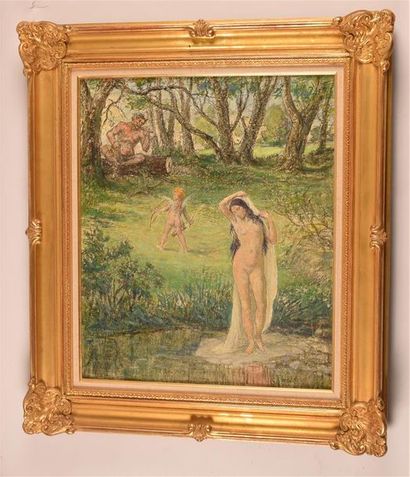 null Henri CHARRIER (1859-1950) « La femme, le faune et l'Amour » Huile sur toile,...