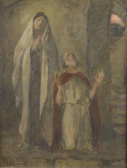 null Henri CHARRIER (1859-1950) Le chemin de Damas ; La prière, Huile sur toile,...