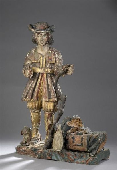  Statue de confrérie représentant saint Verny en bois polychrome et or. Il est figuré...