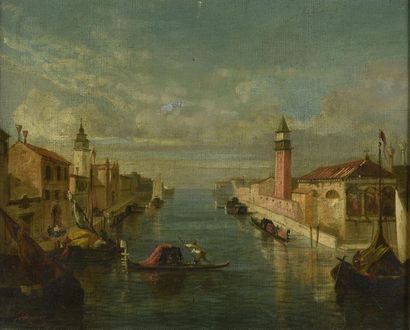 École VENITIENNE de la fin du XIXe siècle Paysage de Venise
Huile sur toile, porte...
