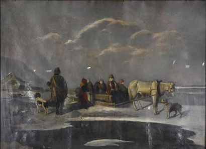École RUSSE du XIXe siècle Le traineau
Huile sur toile
H. 61,5 cm - L. 86 cm