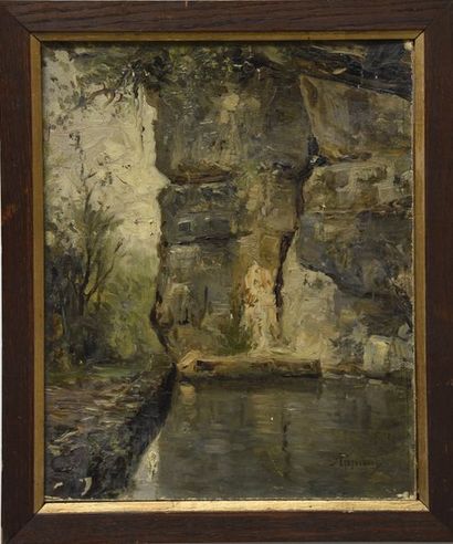 École LYONNAISE du XXe siècle Lac de forêt
Aquarelle
H. 12,5 cm L. 21,5 cm