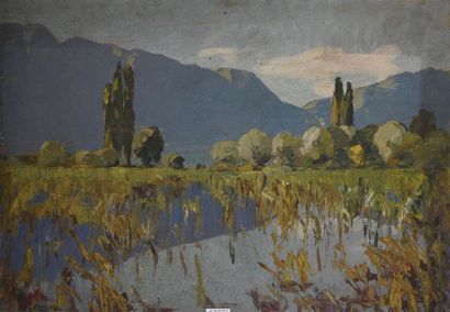 Joseph Victor COMMUNAL (1876-1962) Le Vivier Lac du Bourget
Huile sur panneau, signée...