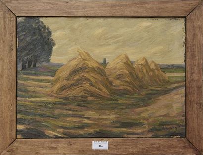 Adrien GODIEN (1873-1949) Paysage aux meules
Huile sur carton signée en bas à droite
H....