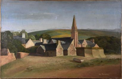 Pierre Edouard de RAVETON (XXe siècle) Village au clocher
Huile sur toile double...
