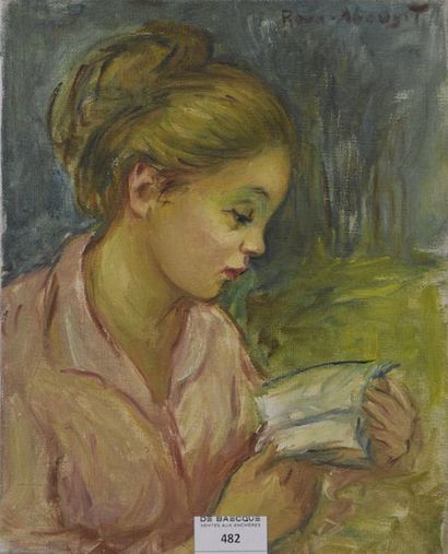 ROUX-ABOUGIT (XIXe-XXe siècles) Portrait d'une jeune liseuse au chignon
Huile sur...