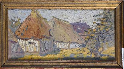 Henry VALENSI (1883-1960) Chaumières
Huile sur carton, signée et datée 1917 en bas...