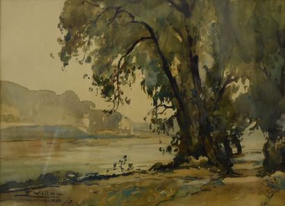 Eugène VILLON (1879-1951) Port de Méditerranée / Paysage au lac, 1951
Aquarelles...