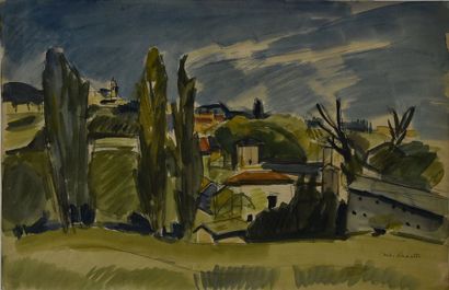 Antoine CHARTRES (1903-1968) Paysage de Provence
Aquarelle signée en bas à droite
H....