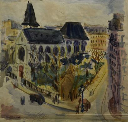 Paul CLAIR (1918-1984) Square parisien, 1947
Aquarelle signée
H. 43 cm L. 46 cm
Petits...