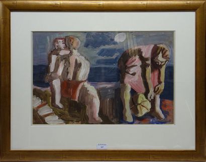 Marcel GONZALEZ (1928-2001) Après le bain sur la plage, bord de mer
Huile sur papier...