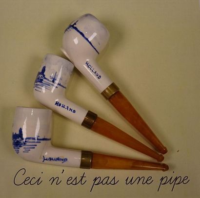 null GOEDEWAAGEN Hollande Trois pipes droites en céramique à décor d'un paysage au...