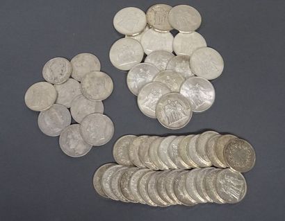 null FRANCE et BELGIQUE, lot de pièces en argent : - 5 Francs Lépopold I, 1847 -...