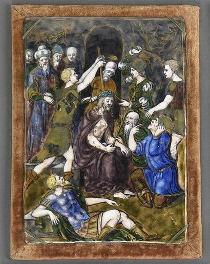null Plaque émaillée représentant la flagellation du Christ LIMOGES, XIXe siècle...