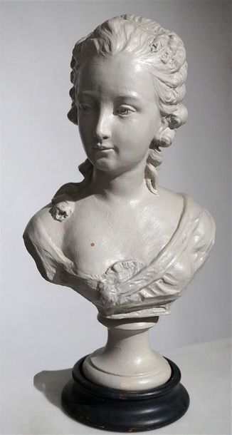 null Buste présumé de Marie-Antoinette sur piédouche Plâtre patiné, socle en bois...