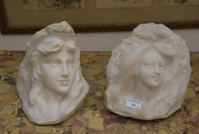 null Ecole FRANCAISE vers 1900 Portraits de femme symbolistes Deux sculptures en...