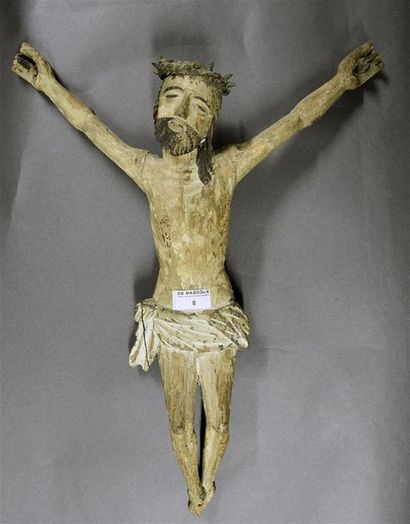 null Christ en bois sculpté polychrome Art populaire, XVIIIe - XIXe siècle H. 47...
