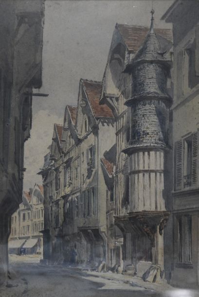 null Dieudonné LANCELOT (1822-1894) Vues du Vieux Rouen Deux aquarelles signées en...