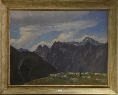 null Victor BAUMGARTNER (1870-1948) Paysage de montagne en Suisse Huile sur isorel,...
