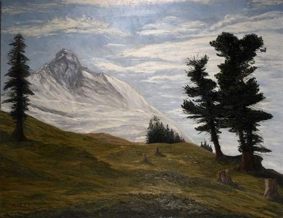 null Paul d'HAUTEVILLE (XIXe-XXe siècle) Matterhorn Huile sur toile signée en bas...