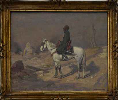 null Jean-Jacques BERNE BELLECOUR (1874-?) Cavalier orientaliste Huile sur toile...