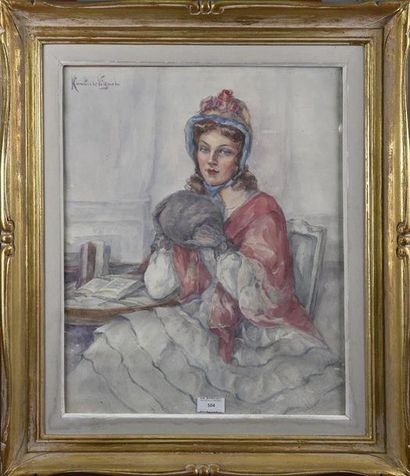 null Léonie HUMBERT-VIGNOT (1878-1960) Portrait de femme Aquarelle sur papier, signée...