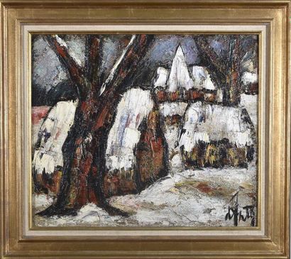 null Henri Maurice D'ANTY (1910-1998) Maisons sous la neige Huile sur toile signée...