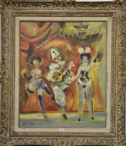 null Ludwig KLIMEK (1912-1992) Pierrot musicien et ses danseuses Huile sur toile...