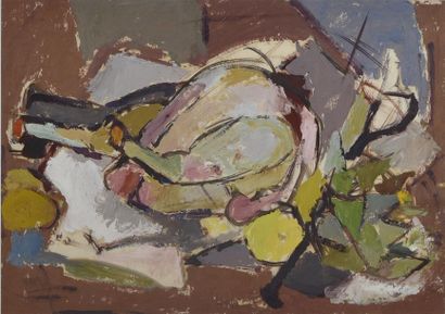 null Mies KOOLEN (1907-1988) Le poulet Huile sur papier monogrammée en bas à gauche...