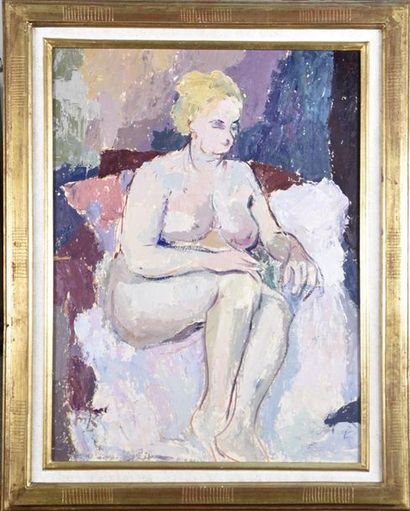 null Mies KOOLEN (1907-1988) Femme nue assise Huile sur panneau monogrammée en bas...