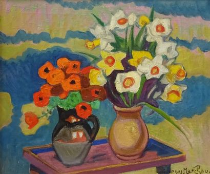 null Georges MARCHOU (1898-1984) Bouquets de fleurs Huile sur toile signée en bas...