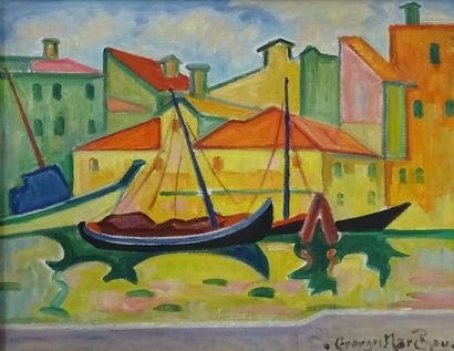 null Georges MARCHOU (1898-1984) Le port Huile sur toile signée en bas à droite H....