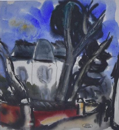 null Marcel SAINT-JEAN (1914-1994) La maison aux arbres noirs Aquarelle, cachet de...