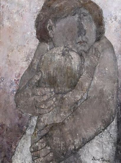 null Akira TANAKA (1918-1982) Mère et son enfant Huile sur toile signée en bas à...