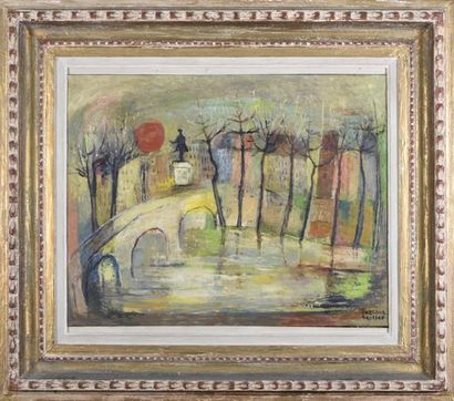 null Suzanne BERTHET (1900-1990) Bords de Seine Huile sur toile signée en bas à droite,...