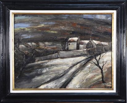 null Paul BIETRY ( 1894-1960) Rue sous la neige Huile sur toile signée en bas à droite...