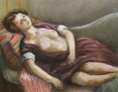 null Pierre DEVAL (1897-1993) La sieste Pastel signé en bas à droite H. 45 cm L....