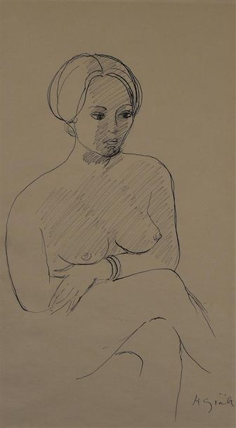 null Henriette GRÖLL (1906-1996) Femme nue assise Plume et encre noire sur papier...