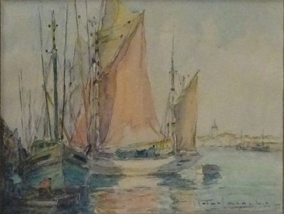 null Robert LAROCHE (1896-1974) Le port des Sables d'Olonnes Aquarelle signée en...