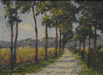 null Claude LIGONESCHE (1881-1949) Sous les arbres Deux huiles sur panneau formant...