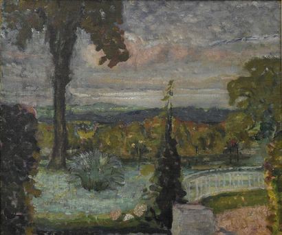 null François QUELVÉE (1884-1967) Jardin au coucher de soleil Huile sur toile signée...