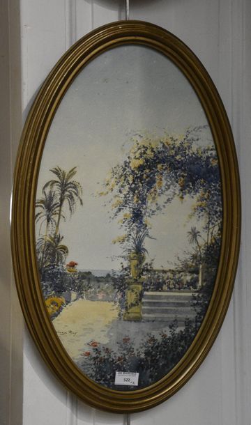 null Alphonse REY (1865-1938) Jardins fleuris Deux aquarelles signées formant pendant...