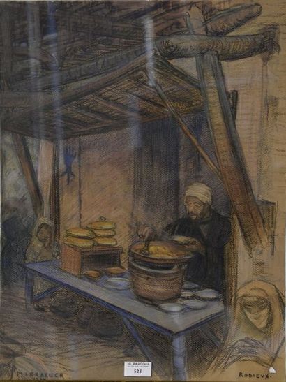 null Maurice RODIEUX (1876-1927) Les marchandes de pain, Marrakech Pastelvsigné en...