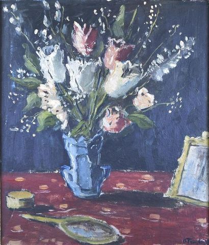 null Bertoldo TAUBERT (1915-1974) Nature morte aux tulipes Huile sur carton signée...