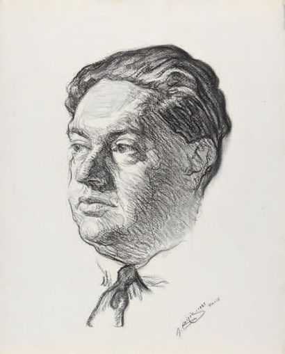 Aaron BILIS (1893-1971) Portrait de Darius Milhaud, 1928
Dessin au fusain, signé,...