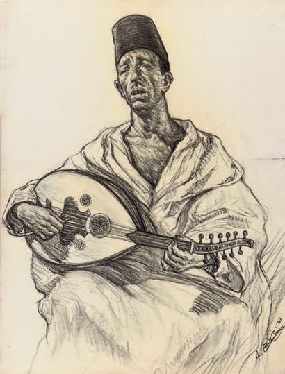 Aaron BILIS (1893-1971) Cheikh Abdou Derouich, 1930
Dessin au fusain, signé et daté...