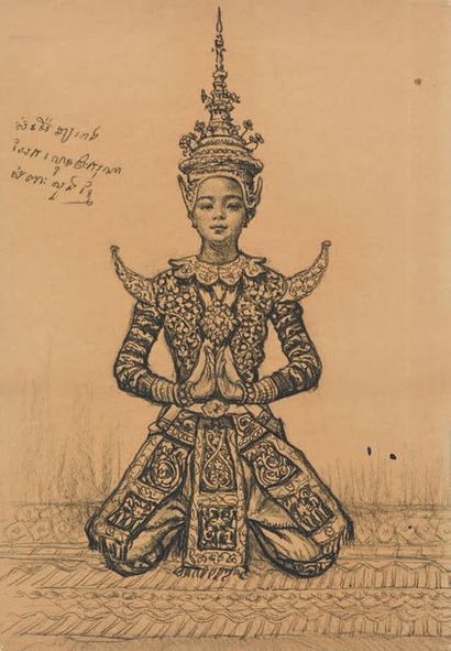 Aaron BILIS (1893-1971) Sida dans le rôle de princesse saluant le roi (Danse Cambodgienne)
Fusain,...