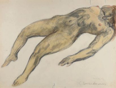Pierre COMBET-DESCOMBES (1885-1966) Nu alangui, 1932
Fusain et lavis d'aquarelle,...