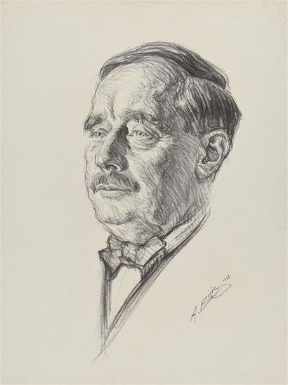 Aaron BILIS (1893-1971) Portrait de H.G. Wells, 1928
Dessin au fusain, signé et daté...