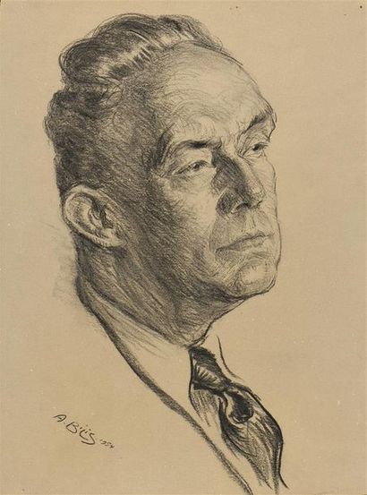 Aaron BILIS (1893-1971) Portrait de Henry de Montherlant, 1954
Dessin au fusain,...
